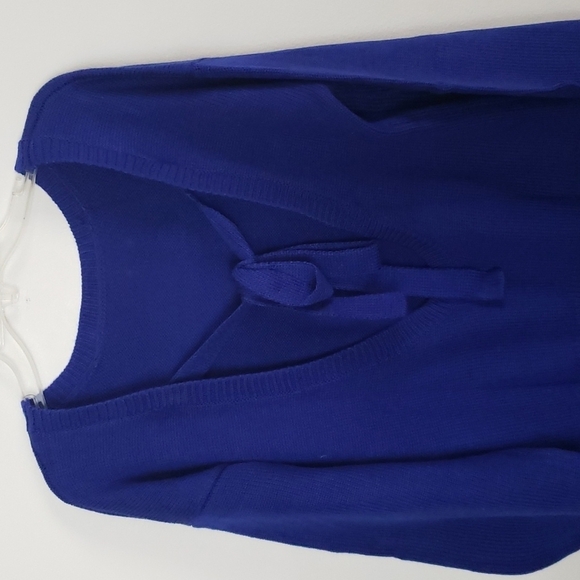 Chunky blue low back balloon sleeve sweater, long, loose crew neck, large - Picture 5 of 8